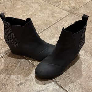 Toms Black Ankle Boots with Zebra Detail